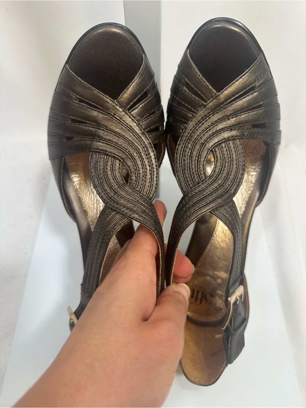 Sofft Metallic Black Woven Slingback Heels